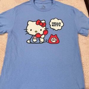 Sanrio Hello Kitty Blue T-shirt Graphic White Kitty Red Phone Medium